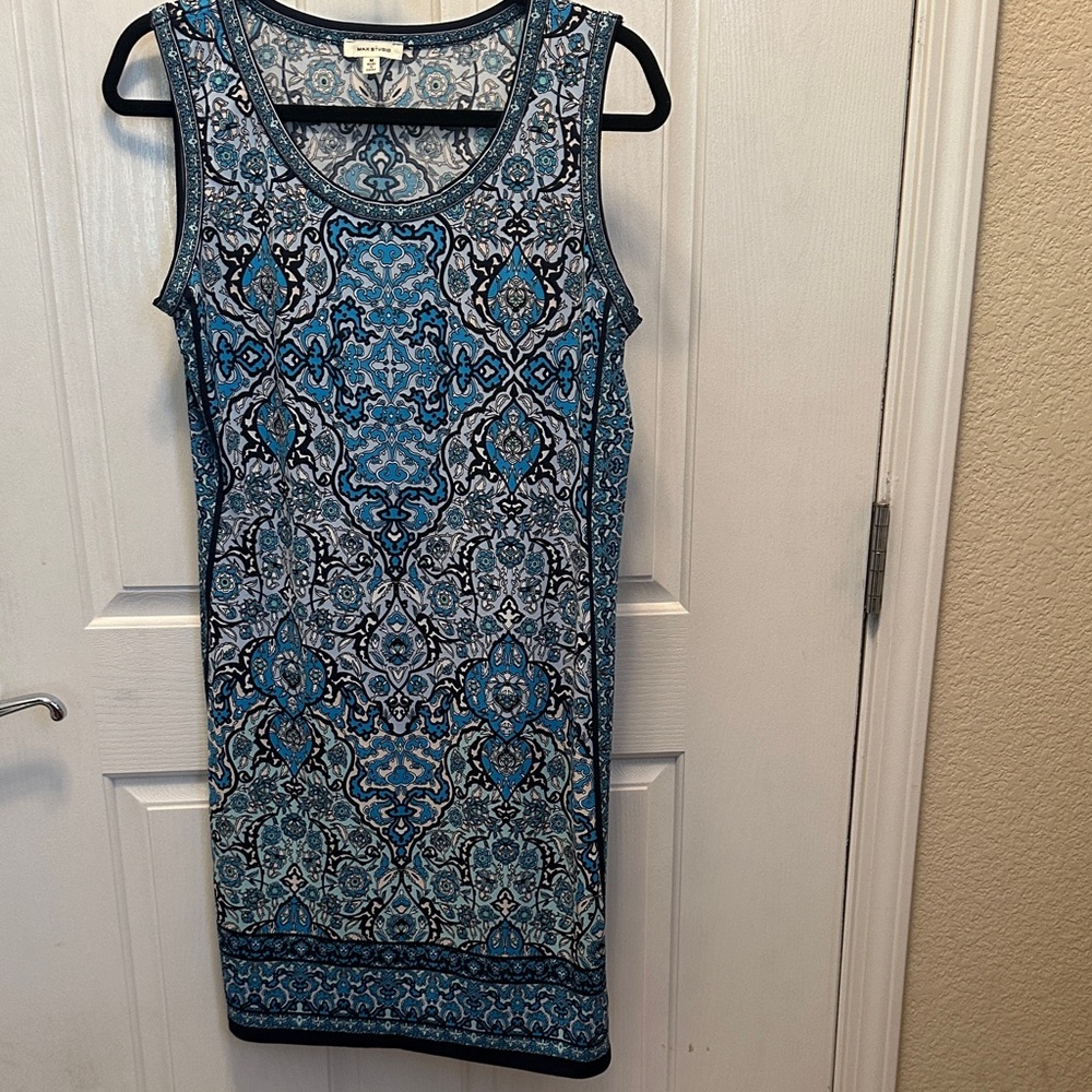 Max Studio Blue And Black Patterned Midi Dress - image 1